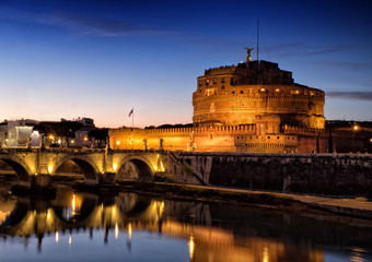 Saint Angelo Castle and St. Angelo Bridge in Rome, Italy