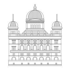 Linear vector illustration Federal Palace icon, Helvetic travel attraction, flat style design element. Lines without expand