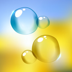 Vector illustration of shiny blue and yellow soap bubble with sparkles reflection