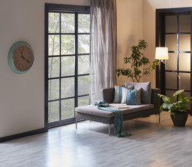 home room corner night style in the forest area grey sofa and clock