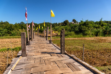 Bamboo bridge. Place name Sutongpe Bridge. the longest wooden bridge located in Mae Hong Son province The Northern of Thailand.