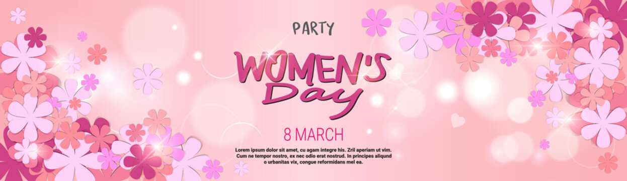 8 March Party Invitation Happy Womens Day Background Horizontal Banner Beautiful Holiday Decoration Vector Illustration