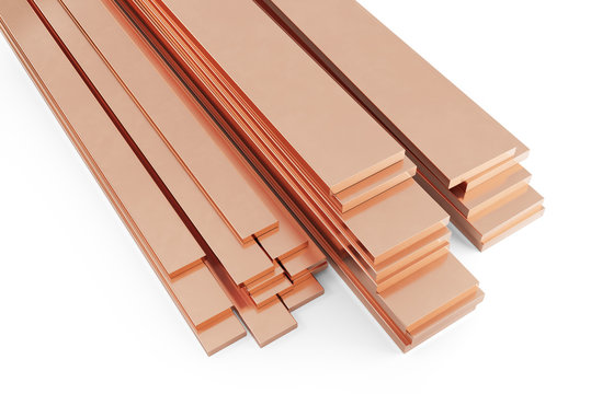Stack of copper plates. Isolated on white background, clipping path included. 3d illustration.
