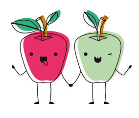 apples couple comic characters fresh fruit icon vector illustration design