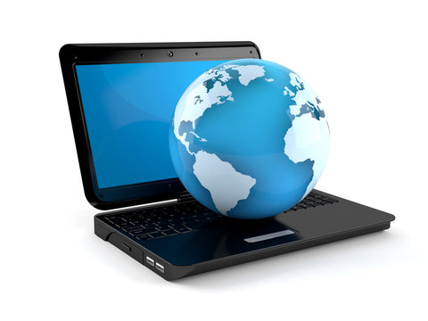 Laptop with world globe
