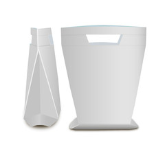 Blank Stand Up Pouch Snack Sachet Bag With Handle. Mock Up, Template. Illustration Isolated On White Background. Ready For Your Design.