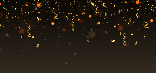 Vector golden cofetti falling on brown background