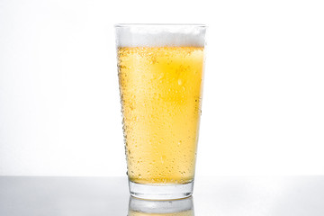 Beer glass jar on white background. Copyspace