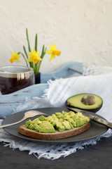 Summer light Breakfast. Rye bread with avocado.