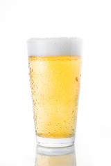 Beer glass jar on white background. Copyspace