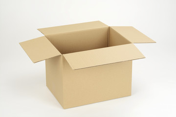 Caja de cartón abierta sobre fondo blanco