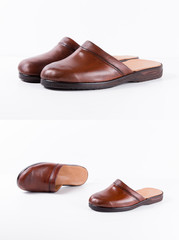 Group of shoes on white background, isolated product, comfortable footwear.