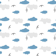 Blue sky with clouds, vector seamless background