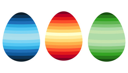 Three Easter eggs in dark and light colors