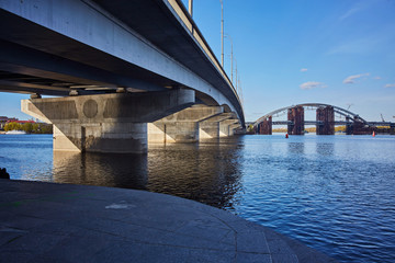 Automobile concrete bridge over the river Kiev
