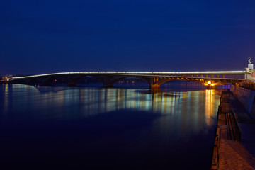 Kyiv Metro bridge in the evening
