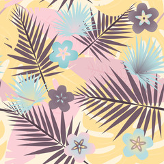 Pattern background. Seamless pattern of tropical forest in pastel color tones.