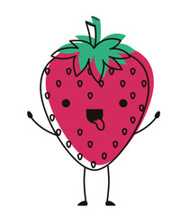 strawberries fresh fruit kawaii character vector illustration design