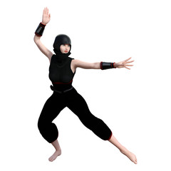 3D Rendering Female Ninja on White