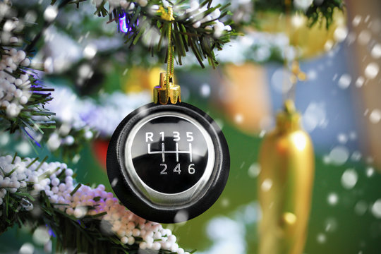 Christmas bauble with car gearshift symbol