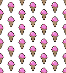Ice cream summer pattern seamless in pixel style. Vector illustration.
