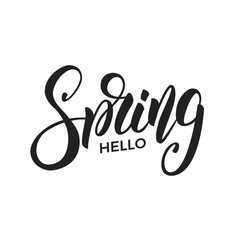 Spring. Trendy script lettering design Hello Spring