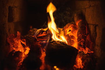 Fire flames in the fireplace 