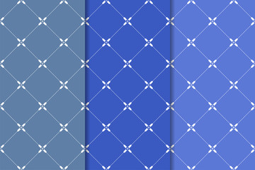 Blue geometric ornaments. Set of seamless patterns