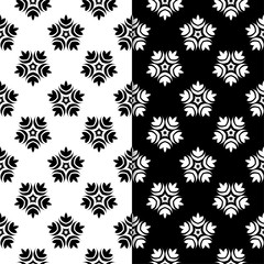 Black and white floral seamless patterns. Set of backgrounds