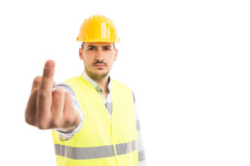 Builder or constructor showing middle finger.