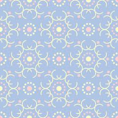 Blue geometric seamless pattern. Background with beige and pink elements