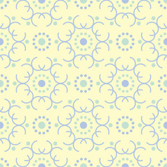 Geometric seamless pattern. Beige background with blue and green elements