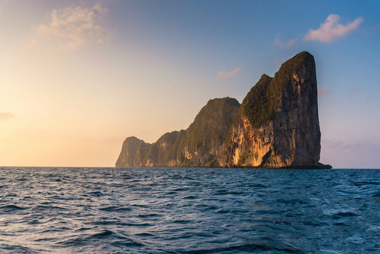 Stunning sunrise landscape view of Phi Phi Don Island , most famous island in Phuket , souh of Thailand