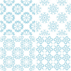 Floral patterns. Set of light blue elements on white. Seamless backgrounds