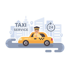 Taxi driver in a car. Taxi service flat vector illustration