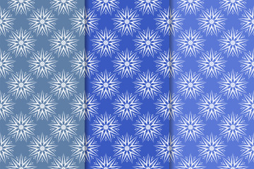 Set of blue floral ornamental designs. Vertical seamless patterns