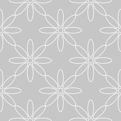 White floral seamless pattern on gray background