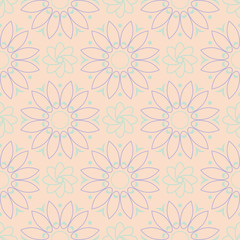 Fototapeta na wymiar Floral seamless pattern. Beige background with violet and blue flower elements