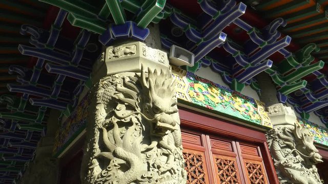close up of a carved dragon at po lin monastery in hong kong, china