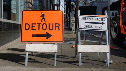 Urban Detour Sidewalk Closed Signs