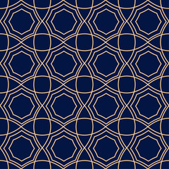 Golden blue geometric ornament. Seamless pattern