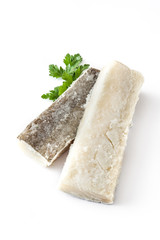 Salted dried cod isolated on white background. Typical Easter food