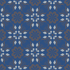 Fototapeta premium Blue floral seamless background. Design pattern with flower elements