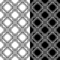 Black and white floral seamless ornaments. Set of backgrounds