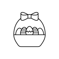 traditional easter basket with bow black line icon on white back