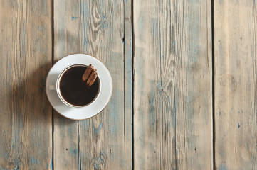 espresso coffee on wooden background