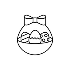 easter basket with bow black line icon on white background