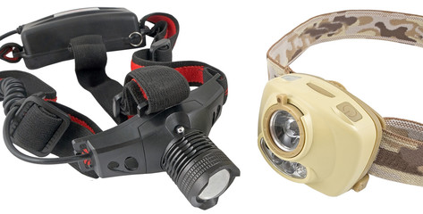 Modern headlamp LED flashlights on white