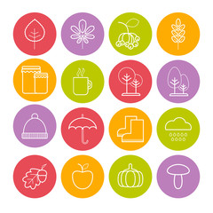 Fototapeta premium Set of vector line autumn icons for web design and decoration