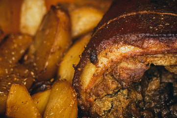 Roulade of bacon with mushrooms and potatoes